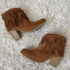 Western Style/ Fringe Suede Camel Colored Booties